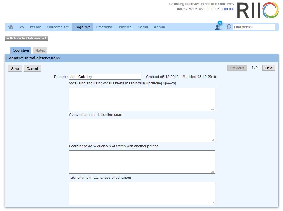 RIIO Cognitive Initial Observations